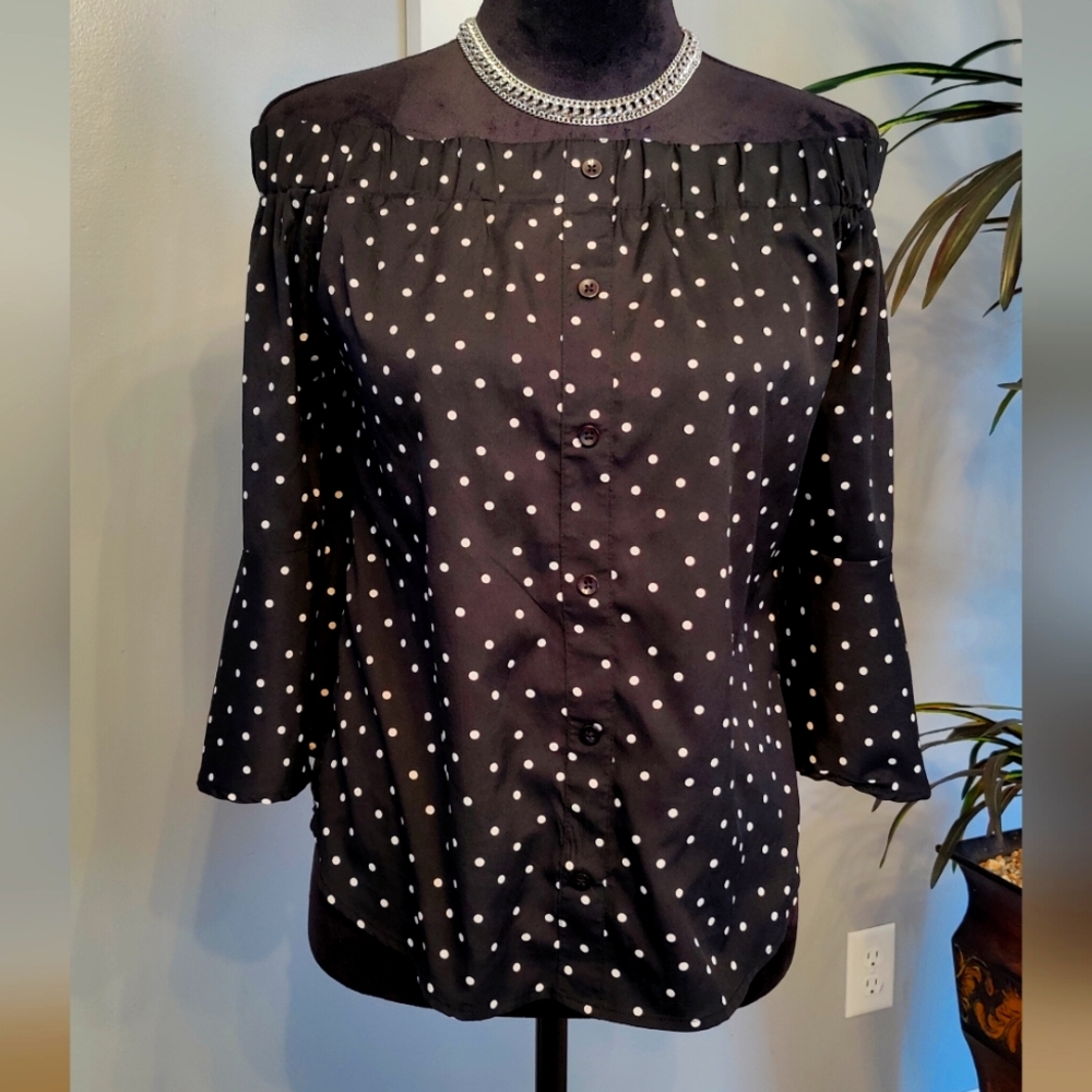Dizzire Off the Shoulder Polka Dot Blouse